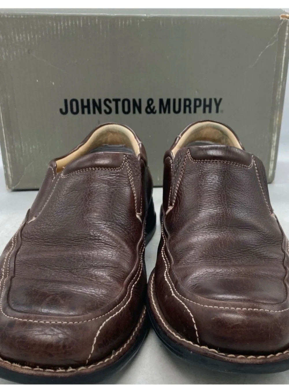 Johnston & Murphy Dark Brown Leather Slip-On Loafers 9M with box